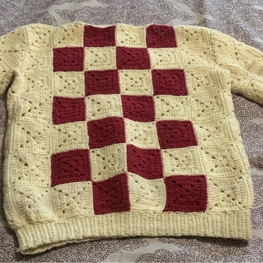 VTG Hand crafted crochet Granny Square sweater M/L Hipster Boho